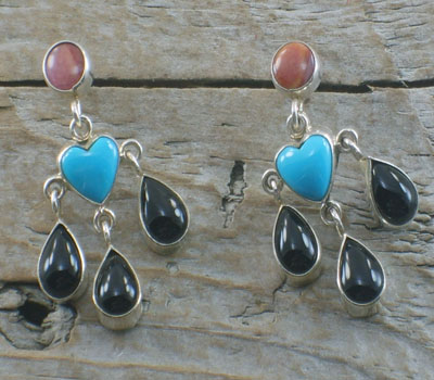 Native American Earring Dangle Multi Heart-Zuni